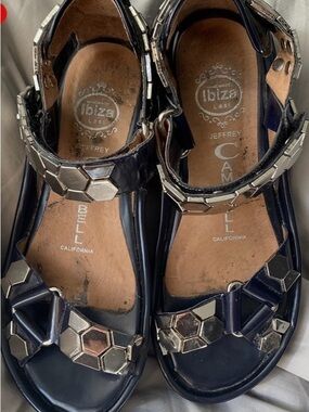 Jeffrey Campbell Navy Sandals with Silver Hex Accents